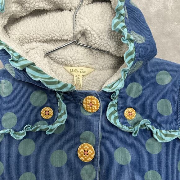 Matilda Jane Polka Dot Corduroy Pea Coat Blue Sherpa Lined Ruffles Girls Size 6 - Picture 5 of 16